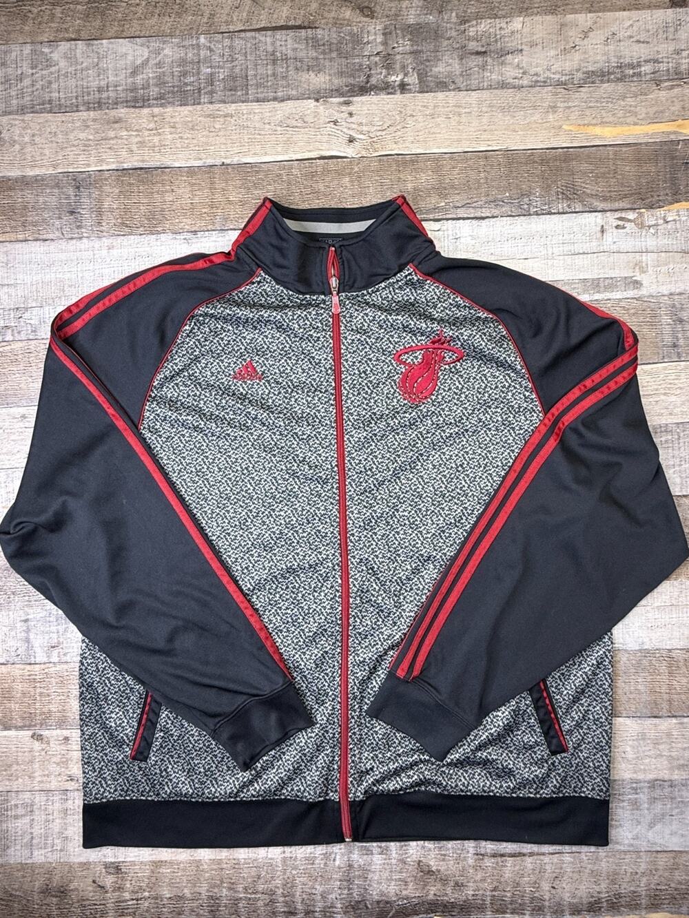 Vintage Adidas Miami Heat Track Warm Up Jacket Mens Size 2XL Static Pattern NBA